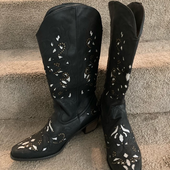Cowboy Boots Faux Leather NWOB - Picture 1 of 9